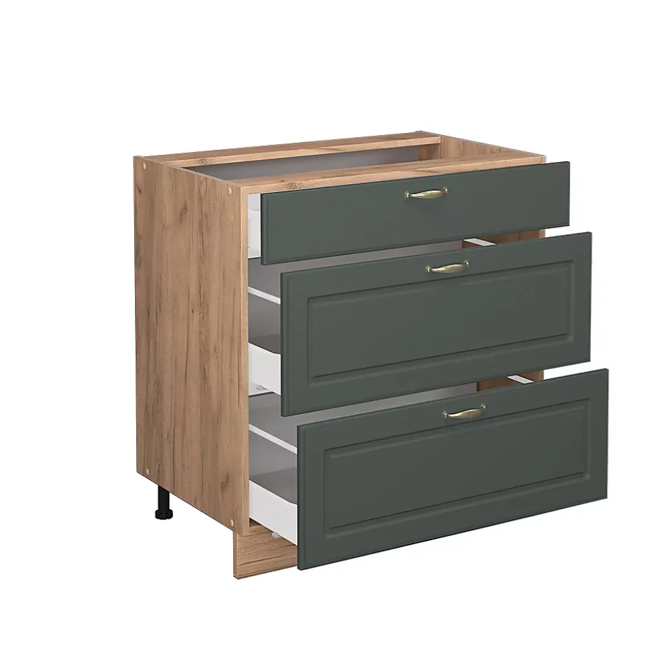 Vicco Meuble cuisine Vert Or Campagne 80cm avec 3 tiroirs, sans PT