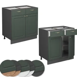 Vicco Meuble cuisine Vert Or Campagne 80cm , PT Chêne