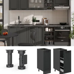 Vicco Meuble de cuisine Anthracite campagne 30cm PT Marbre