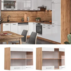 Vicco Meuble de cuisine haut vitré Blanc Haute brillance 80cm