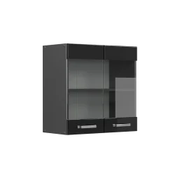Vicco Meuble de cuisine haut vitré Noir Haute brillance 60cm