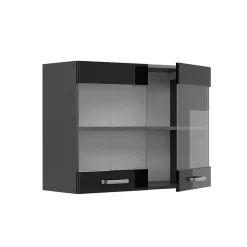 Vicco Meuble de cuisine haut vitré Noir Haute brillance 80cm