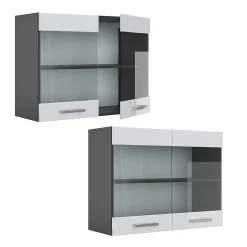 Vicco Meuble de cuisine haut vitré Blanc Haute brillance 80cm