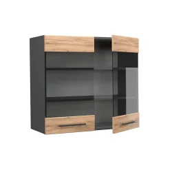 Vicco Meuble de cuisine haut vitré Chêne de force doré 80cm