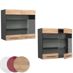 Vicco Meuble de cuisine haut vitré Chêne de force doré 80cm