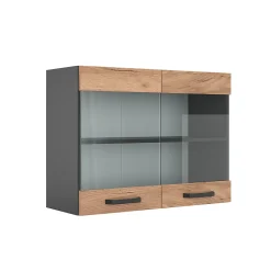 Vicco Meuble de cuisine haut vitré Chêne de force doré 80cm