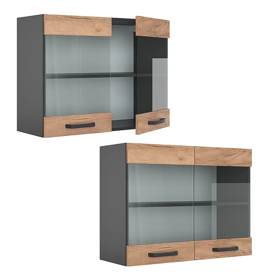 Vicco Meuble de cuisine haut vitré Chêne de force doré 80cm