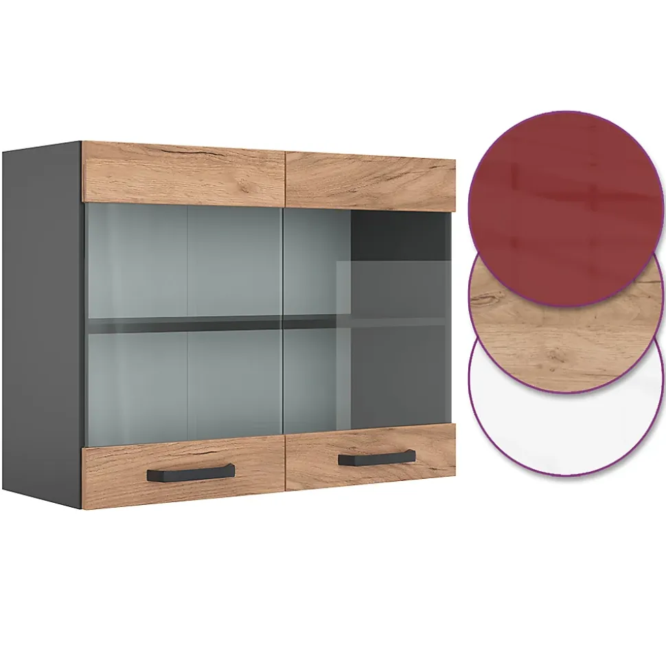 Vicco Meuble de cuisine haut vitré Chêne de force doré 80cm