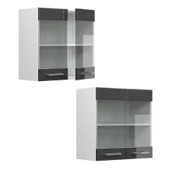Vicco Meuble de cuisine haut vitré Anthracite Haute brillance 60cm