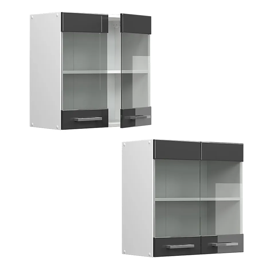 Vicco Meuble de cuisine haut vitré Anthracite Haute brillance 60cm
