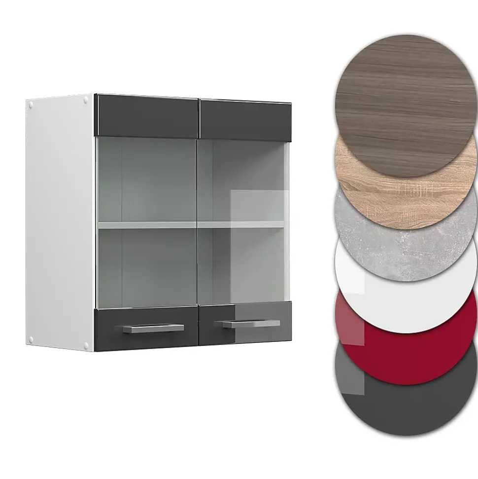 Vicco Meuble de cuisine haut vitré Anthracite Haute brillance 60cm