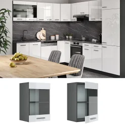 Vicco Meuble de cuisine haut vitré Blanc Haute brillance 40cm