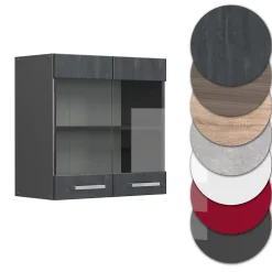 Vicco Meuble de cuisine haut vitré Béton noir 60cm