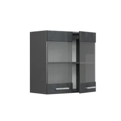 Vicco Meuble de cuisine haut vitré Béton noir 60cm
