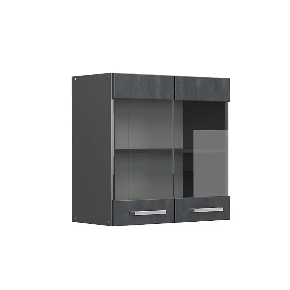 Vicco Meuble de cuisine haut vitré Béton noir 60cm