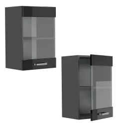 Vicco Meuble de cuisine haut vitré Noir Haute brillance 40cm