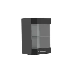 Vicco Meuble de cuisine haut vitré Noir Haute brillance 40cm
