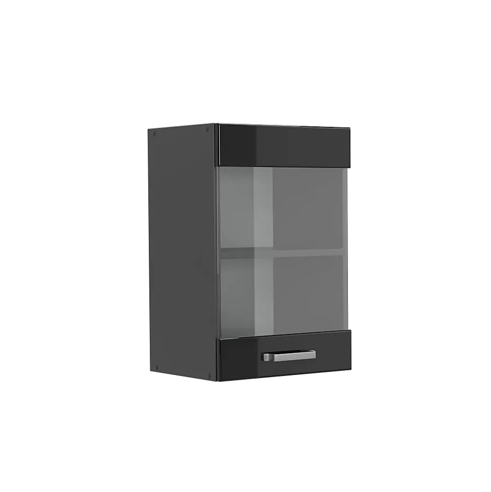 Vicco Meuble de cuisine haut vitré Noir Haute brillance 40cm