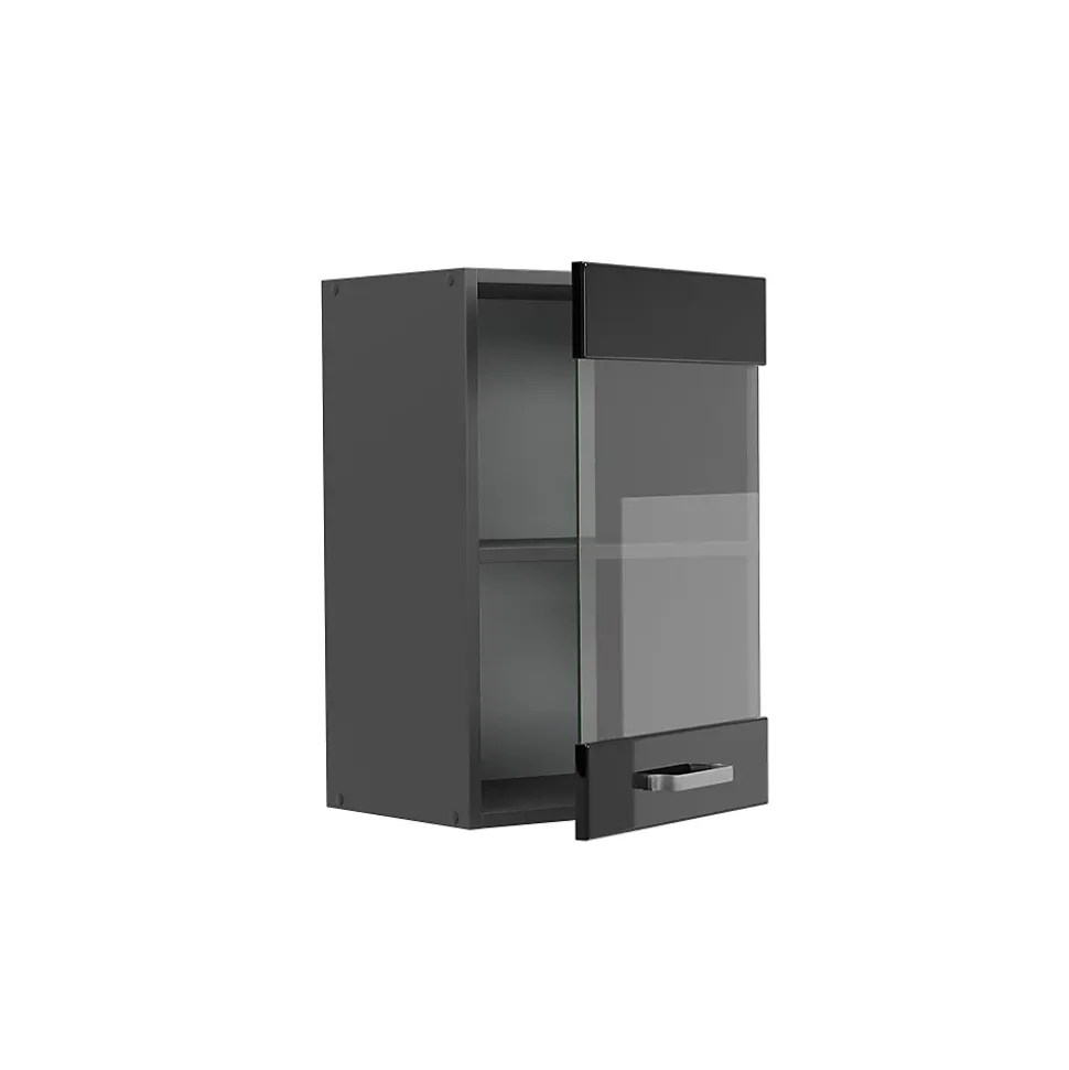 Vicco Meuble de cuisine haut vitré Noir Haute brillance 40cm