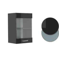 Vicco Meuble de cuisine haut vitré Noir Haute brillance 40cm
