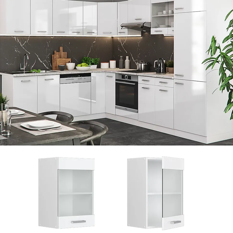 Vicco Meuble de cuisine haut vitré Blanc Haute brillance 40cm