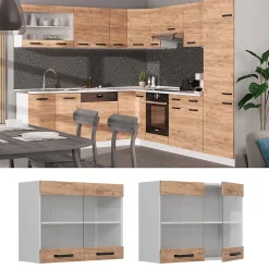 Vicco Meuble de cuisine haut vitré Chêne de force doré 80cm