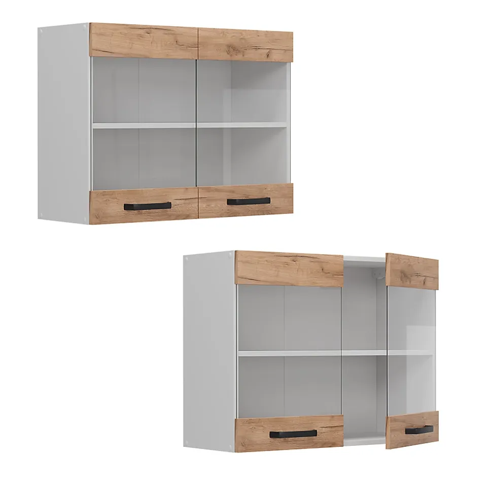 Vicco Meuble de cuisine haut vitré Chêne de force doré 80cm