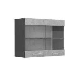 Vicco Meuble de cuisine haut vitré Béton 80cm