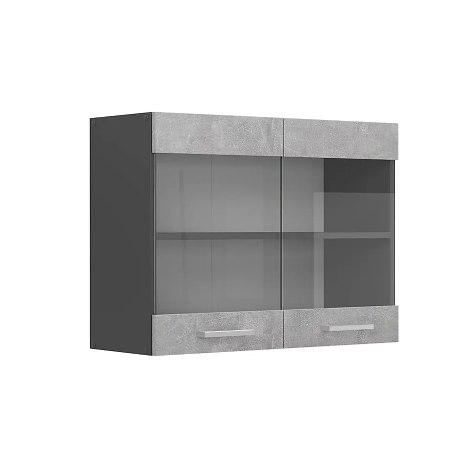 Vicco Meuble de cuisine haut vitré Béton 80cm