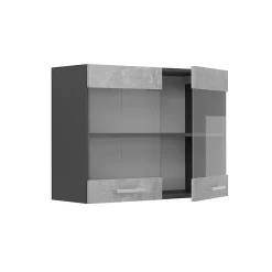 Vicco Meuble de cuisine haut vitré Béton 80cm