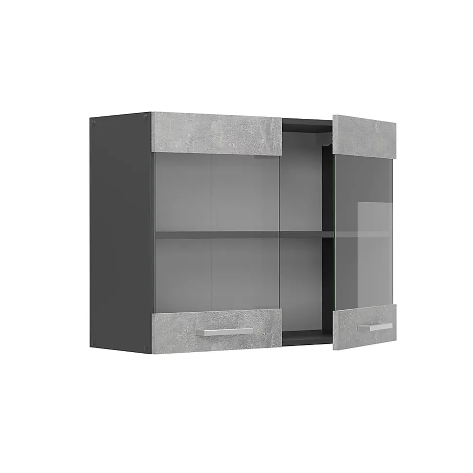 Vicco Meuble de cuisine haut vitré Béton 80cm