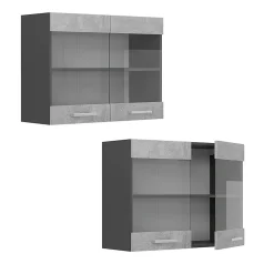 Vicco Meuble de cuisine haut vitré Béton 80cm