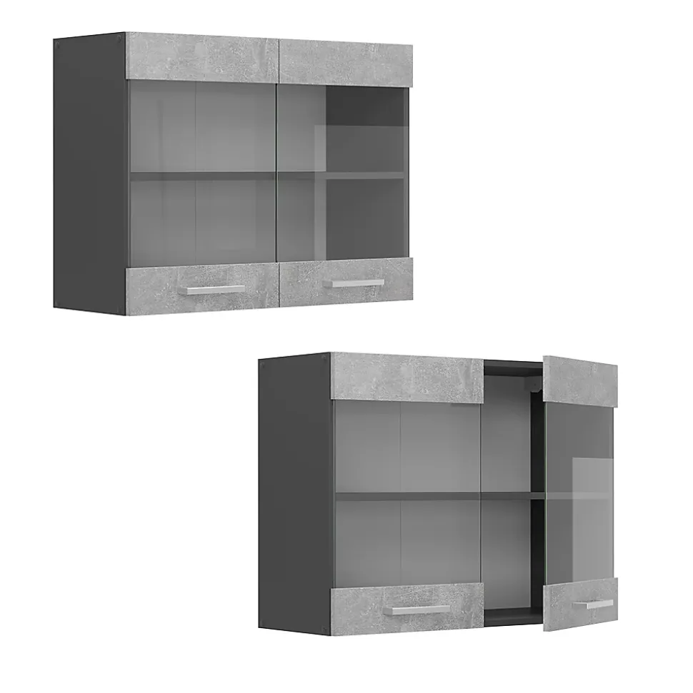 Vicco Meuble de cuisine haut vitré Béton 80cm