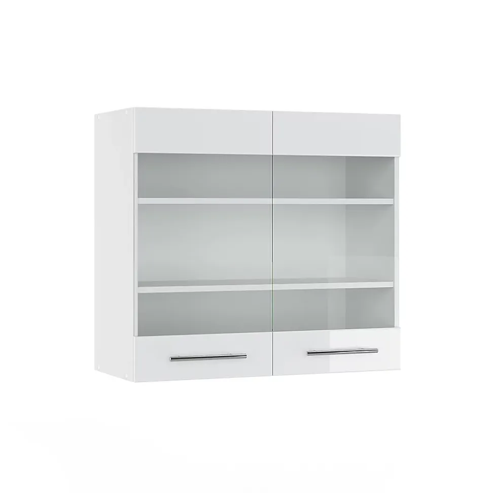 Vicco Meuble de cuisine haut vitré Blanc Haute brillance 80cm
