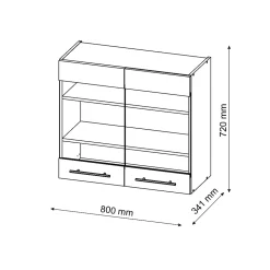 Vicco Meuble de cuisine haut vitré Blanc Haute brillance 80cm