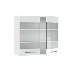 Vicco Meuble de cuisine haut vitré Blanc Haute brillance 80cm