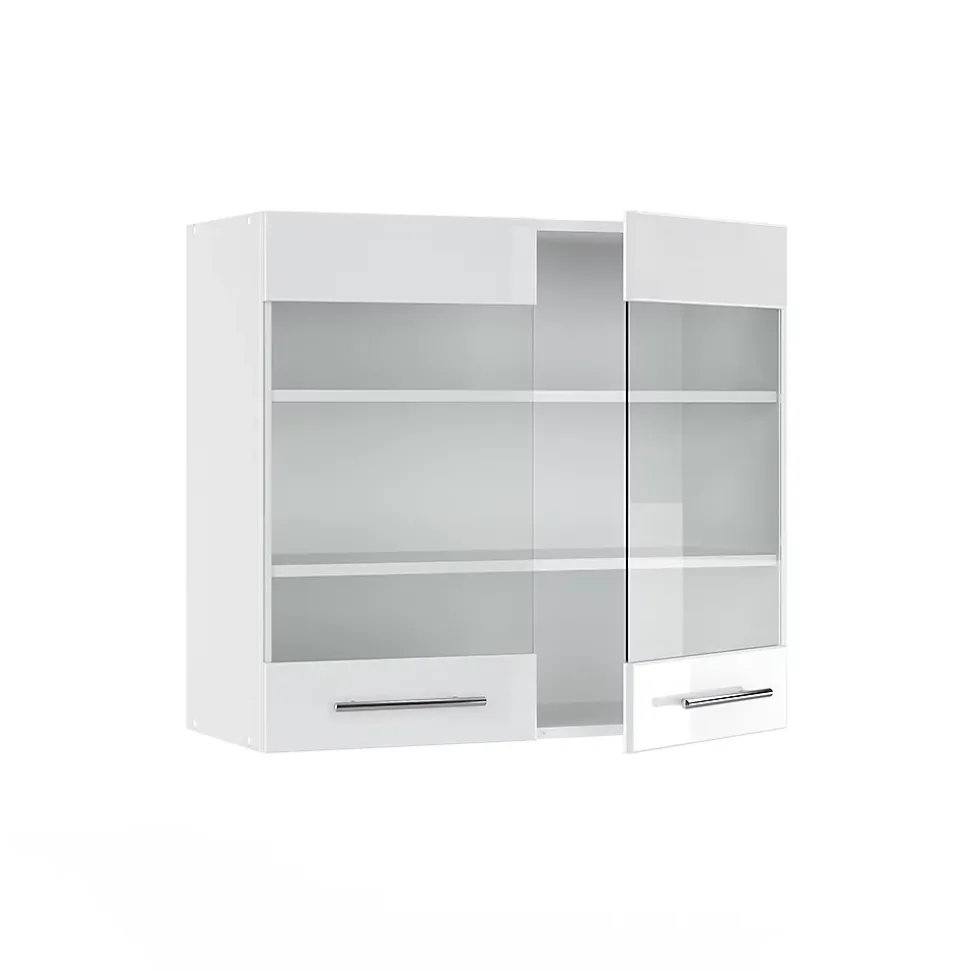 Vicco Meuble de cuisine haut vitré Blanc Haute brillance 80cm
