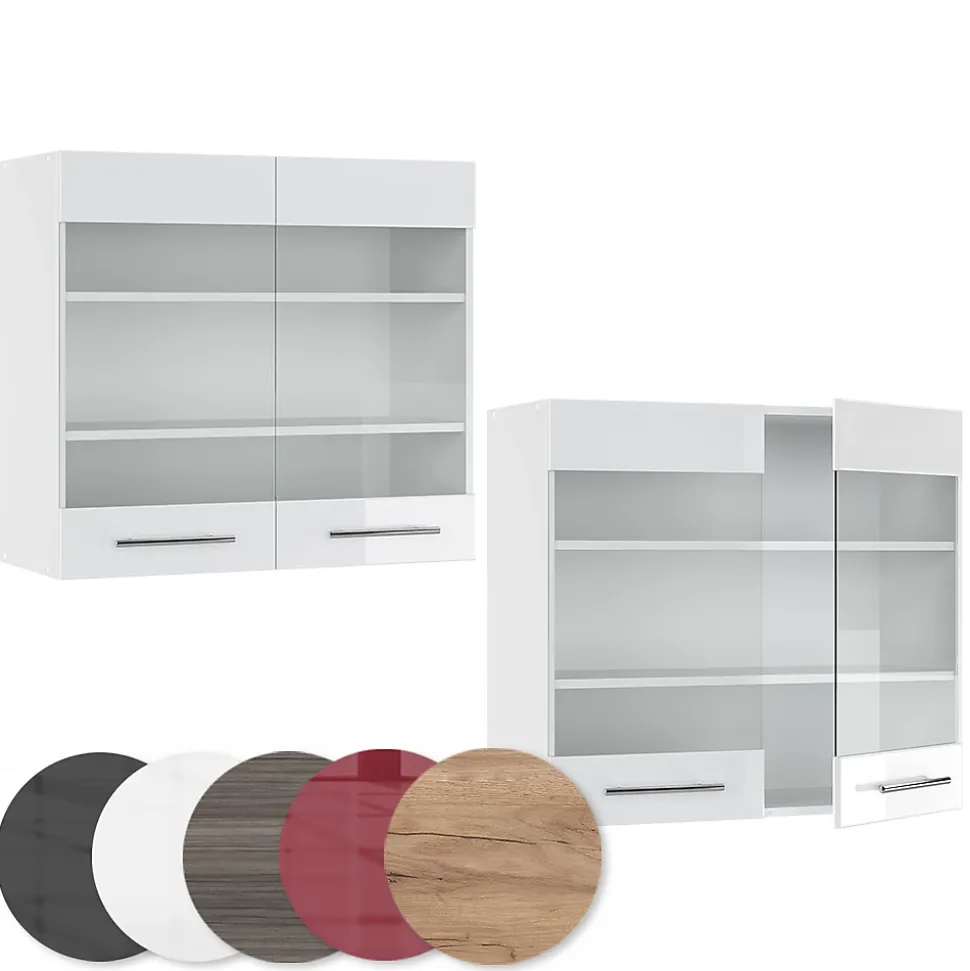 Vicco Meuble de cuisine haut vitré Blanc Haute brillance 80cm