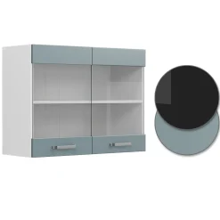 Vicco Meuble de cuisine haut vitré Bleu-gris 80cm
