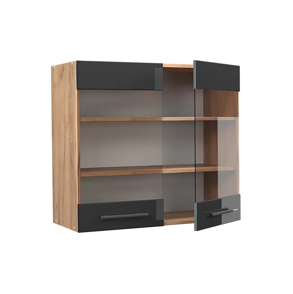 Vicco Meuble de cuisine haut vitré Anthracite Haute brillance 80cm