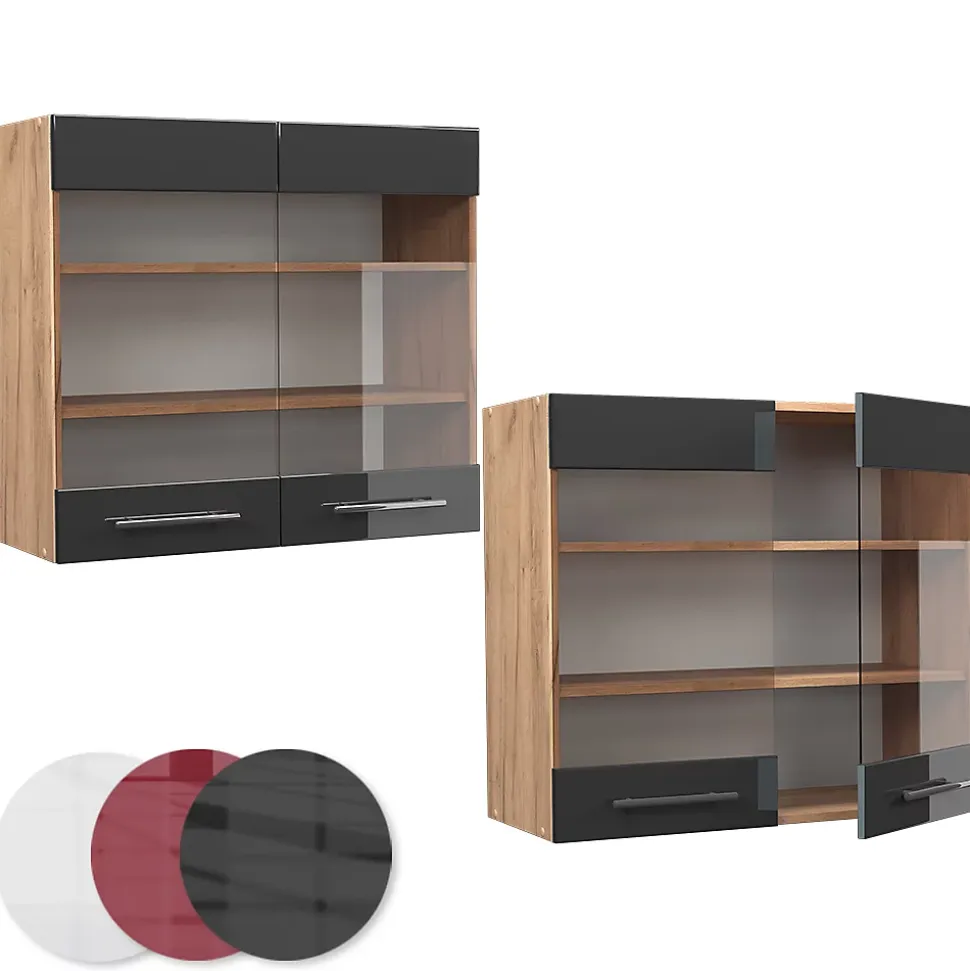 Vicco Meuble de cuisine haut vitré Anthracite Haute brillance 80cm