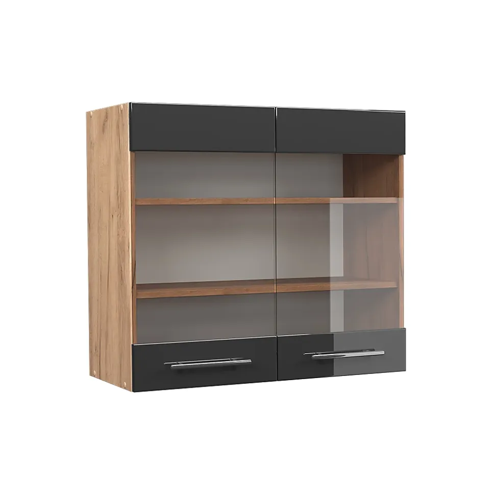 Vicco Meuble de cuisine haut vitré Anthracite Haute brillance 80cm