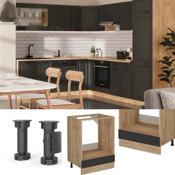 Vicco Meuble pour four Anthracite campagne 60cm , PT Chêne