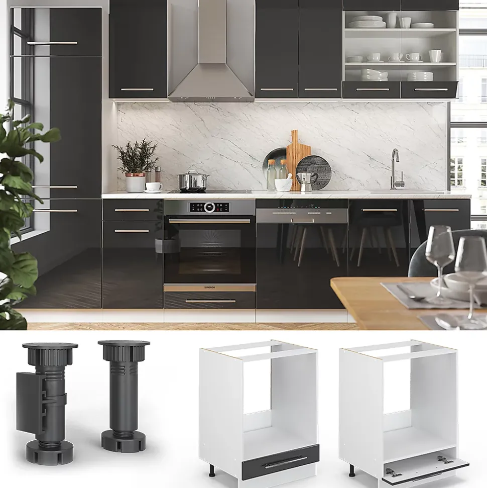 Vicco Meuble pour four Anthracite Haute brillance 60cm , PT Anthracite