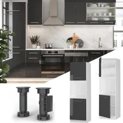 Vicco Meuble pour four Anthracite Haute brillance 60cm avec étagères ouvertes