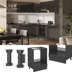 Vicco Meuble pour four Anthracite Haute brillance 60cm sans PT