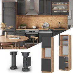 Vicco Meuble pour four Anthracite-or 60cm ouvert