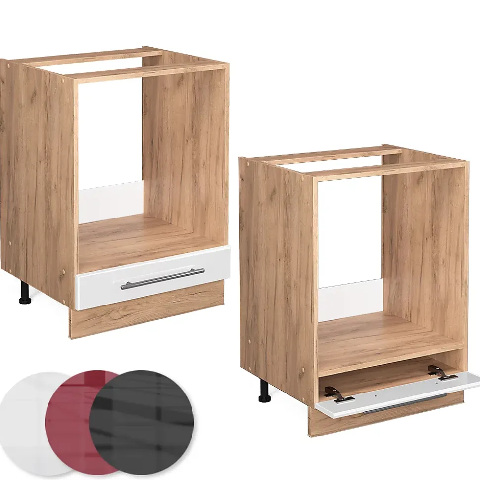 Vicco Meuble pour four Blanc Haute brillance 60cm , PT Chêne