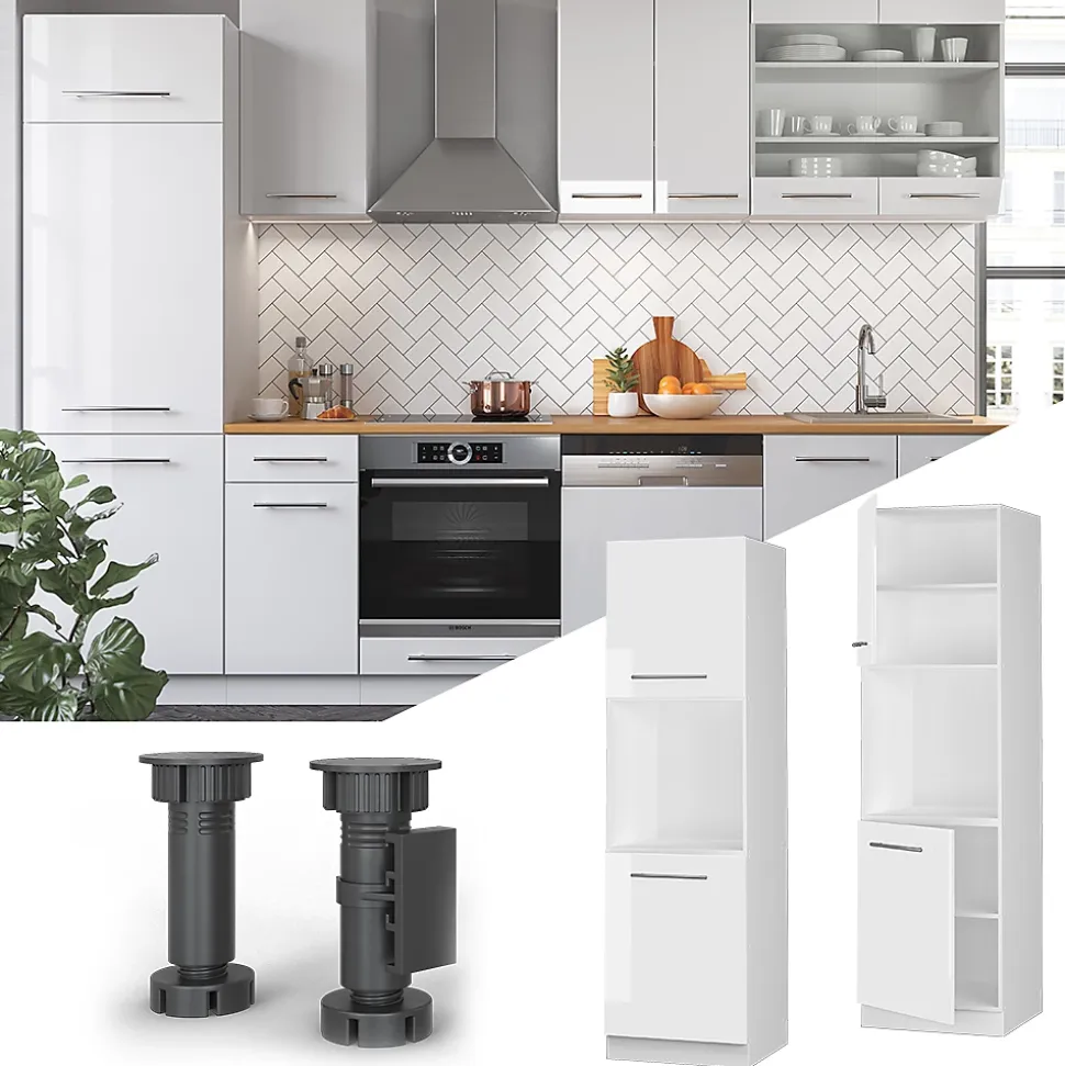 Vicco Meuble pour four Blanc Haute brillance 60cm avec étagères ouvertes