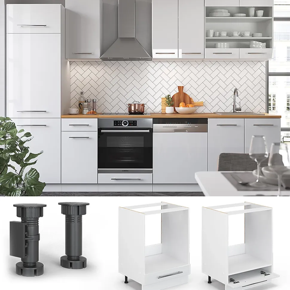 Vicco Meuble pour four Blanc Haute brillance 60cm , PT Chêne